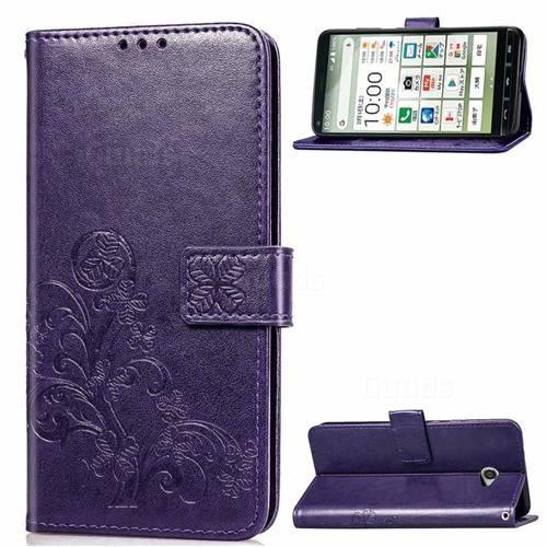 Embossing Imprint Four-Leaf Clover Leather Wallet Case for Kyocera BASIO4 KYV47 - Purple