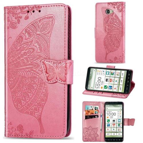 Embossing Mandala Flower Butterfly Leather Wallet Case for Kyocera BASIO4 KYV47 - Pink
