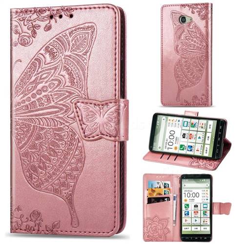 Embossing Mandala Flower Butterfly Leather Wallet Case for Kyocera BASIO4 KYV47 - Rose Gold