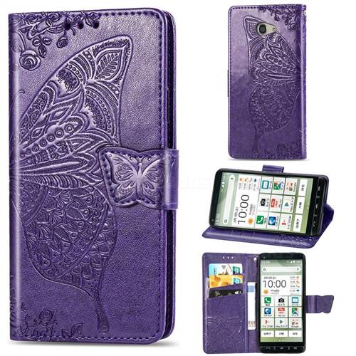 Embossing Mandala Flower Butterfly Leather Wallet Case for Kyocera BASIO4 KYV47 - Dark Purple