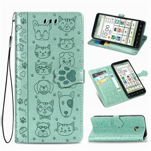 Embossing Dog Paw Kitten and Puppy Leather Wallet Case for Kyocera BASIO4 KYV47 - Green
