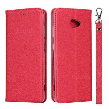 Ultra Slim Magnetic Automatic Suction Silk Lanyard Leather Flip Cover for Kyocera BASIO4 KYV47 - Red