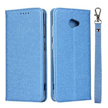 Ultra Slim Magnetic Automatic Suction Silk Lanyard Leather Flip Cover for Kyocera BASIO4 KYV47 - Sky Blue