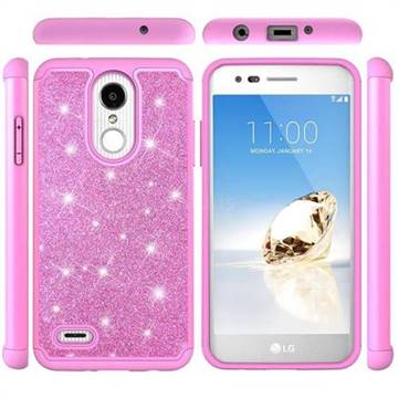 Glitter Rhinestone Bling Shock Absorbing Hybrid Defender Rugged Phone Case Cover for LG Aristo 2 - Pink