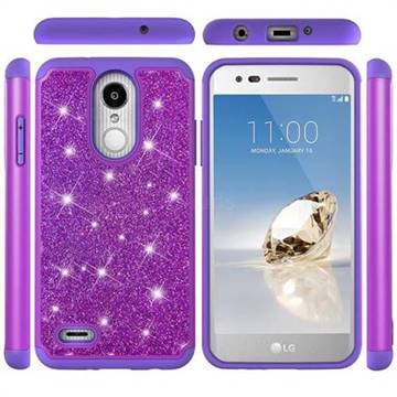 Glitter Rhinestone Bling Shock Absorbing Hybrid Defender Rugged Phone Case Cover for LG Aristo 2 - Purple