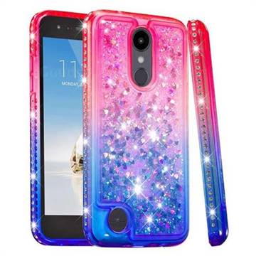 Diamond Frame Liquid Glitter Quicksand Sequins Phone Case for LG Aristo 2 - Pink Blue