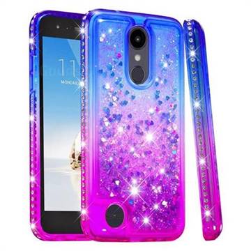 Diamond Frame Liquid Glitter Quicksand Sequins Phone Case for LG Aristo 2 - Blue Purple