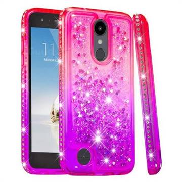 Diamond Frame Liquid Glitter Quicksand Sequins Phone Case for LG Aristo 2 - Pink Purple