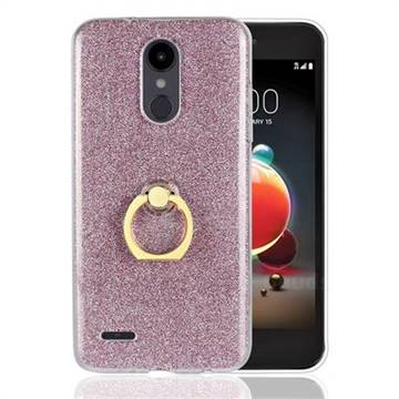 Luxury Soft TPU Glitter Back Ring Cover with 360 Rotate Finger Holder Buckle for LG Aristo 2 - Pink