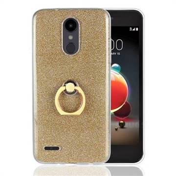Luxury Soft TPU Glitter Back Ring Cover with 360 Rotate Finger Holder Buckle for LG Aristo 2 - Golden