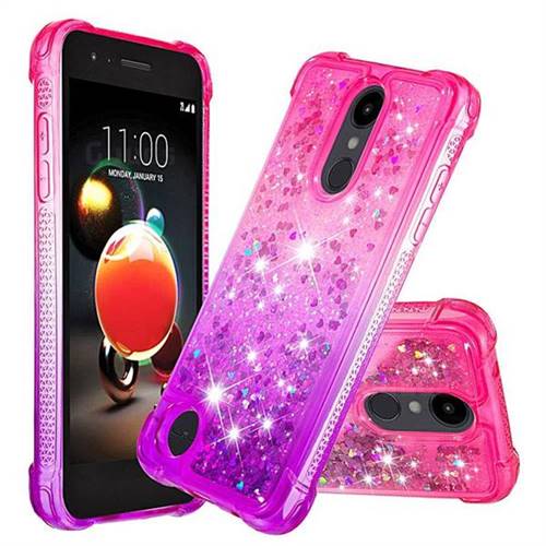 Rainbow Gradient Liquid Glitter Quicksand Sequins Phone Case for LG Aristo 2 - Pink Purple