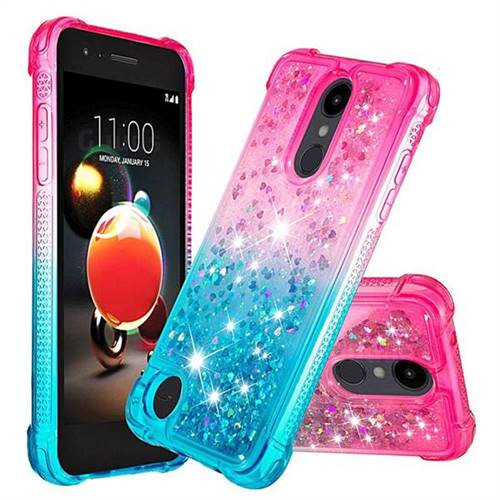 Rainbow Gradient Liquid Glitter Quicksand Sequins Phone Case for LG Aristo 2 - Pink Blue