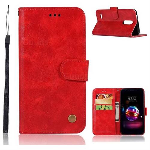 Luxury Retro Leather Wallet Case for LG Aristo 2 - Red