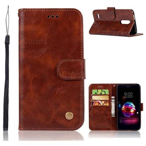 Luxury Retro Leather Wallet Case for LG Aristo 2 - Brown