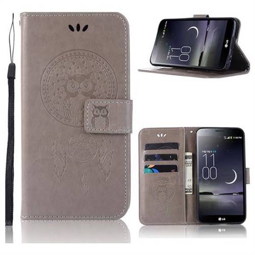 Intricate Embossing Owl Campanula Leather Wallet Case for LG Aristo 2 - Grey