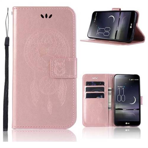 Intricate Embossing Owl Campanula Leather Wallet Case for LG Aristo 2 - Rose Gold