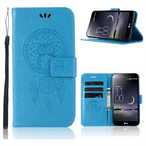 Intricate Embossing Owl Campanula Leather Wallet Case for LG Aristo 2 - Blue