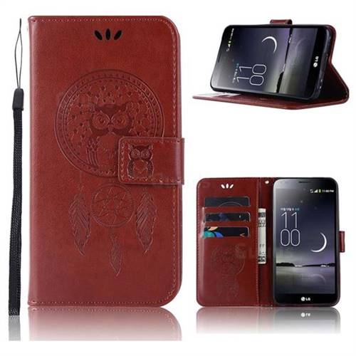 Intricate Embossing Owl Campanula Leather Wallet Case for LG Aristo 2 - Brown