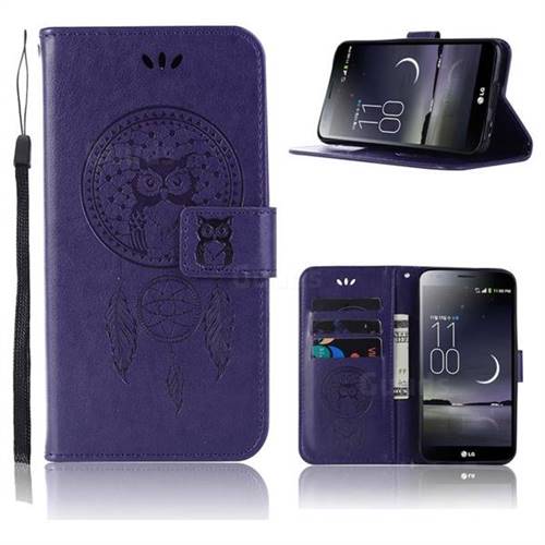 Intricate Embossing Owl Campanula Leather Wallet Case for LG Aristo 2 - Purple