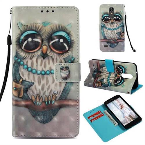 Sweet Gray Owl 3D Painted Leather Wallet Case for LG Aristo 2