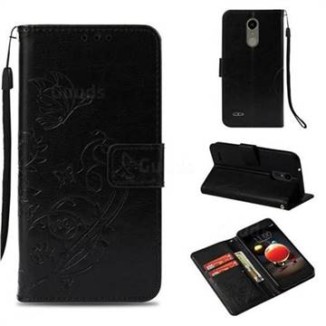 Embossing Butterfly Flower Leather Wallet Case for LG Aristo 2 - Black