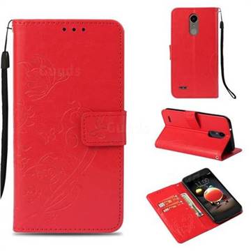 Embossing Butterfly Flower Leather Wallet Case for LG Aristo 2 - Red