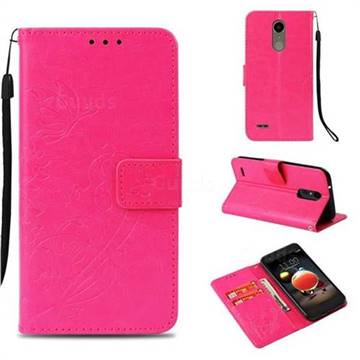 Embossing Butterfly Flower Leather Wallet Case for LG Aristo 2 - Rose