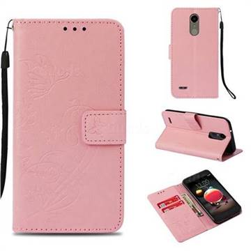 Embossing Butterfly Flower Leather Wallet Case for LG Aristo 2 - Pink