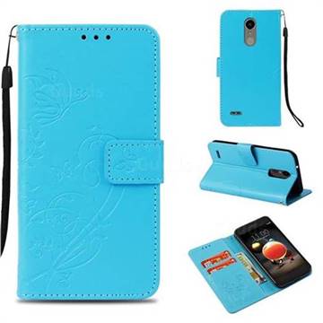 Embossing Butterfly Flower Leather Wallet Case for LG Aristo 2 - Blue
