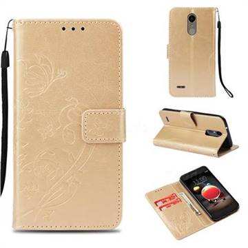 Embossing Butterfly Flower Leather Wallet Case for LG Aristo 2 - Champagne