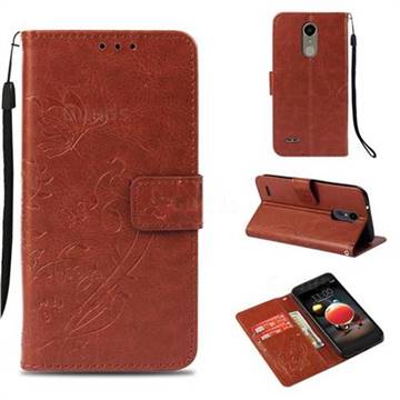 Embossing Butterfly Flower Leather Wallet Case for LG Aristo 2 - Brown