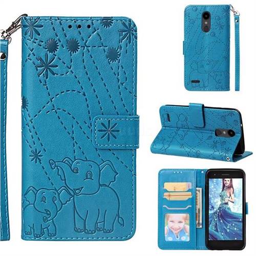 Embossing Fireworks Elephant Leather Wallet Case for LG Aristo 2 - Blue