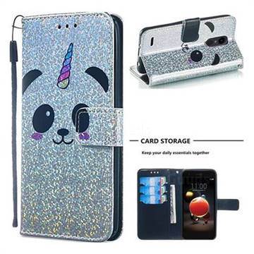 Panda Unicorn Sequins Painted Leather Wallet Case for LG Aristo 2