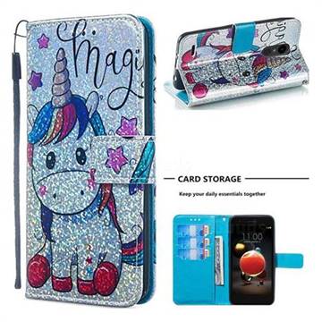 Star Unicorn Sequins Painted Leather Wallet Case for LG Aristo 2