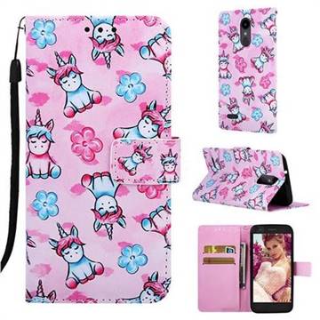 Unicorn and Flowers Matte Leather Wallet Phone Case for LG Aristo 2