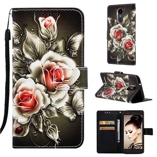 Black Rose Matte Leather Wallet Phone Case for LG Aristo 2