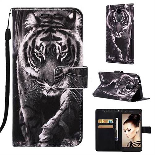 Black and White Tiger Matte Leather Wallet Phone Case for LG Aristo 2