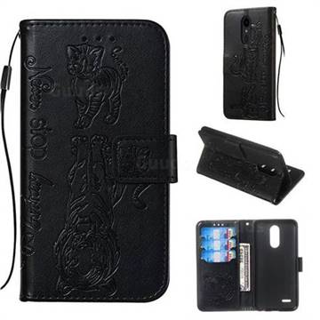 Embossing Tiger and Cat Leather Wallet Case for LG Aristo 2 - Black