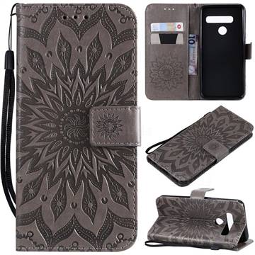 Embossing Sunflower Leather Wallet Case for LG G8s ThinQ - Gray