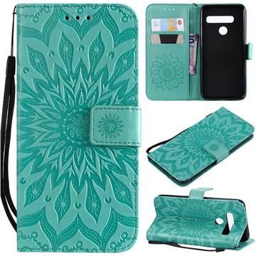 Embossing Sunflower Leather Wallet Case for LG G8s ThinQ - Green