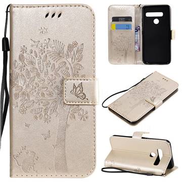 Embossing Butterfly Tree Leather Wallet Case for LG G8s ThinQ - Champagne