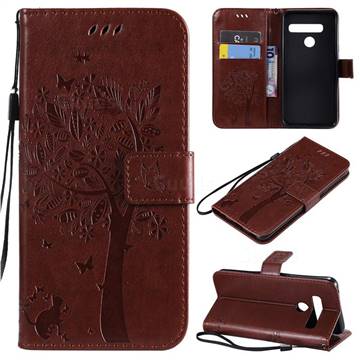 Embossing Butterfly Tree Leather Wallet Case for LG G8s ThinQ - Coffee