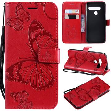 Embossing 3D Butterfly Leather Wallet Case for LG G8s ThinQ - Red