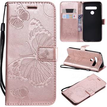 Embossing 3D Butterfly Leather Wallet Case for LG G8s ThinQ - Rose Gold