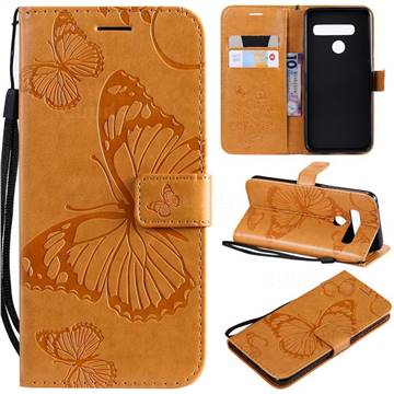 Embossing 3D Butterfly Leather Wallet Case for LG G8s ThinQ - Yellow