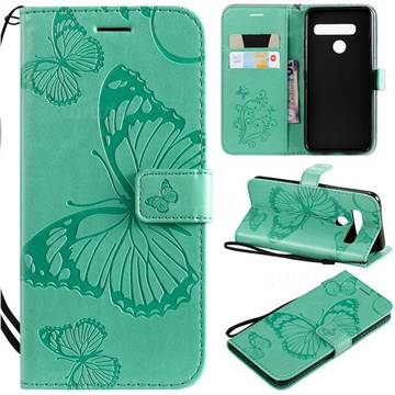 Embossing 3D Butterfly Leather Wallet Case for LG G8s ThinQ - Green