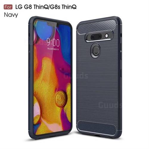 Luxury Carbon Fiber Brushed Wire Drawing Silicone TPU Back Cover for LG G8 ThinQ - Navy