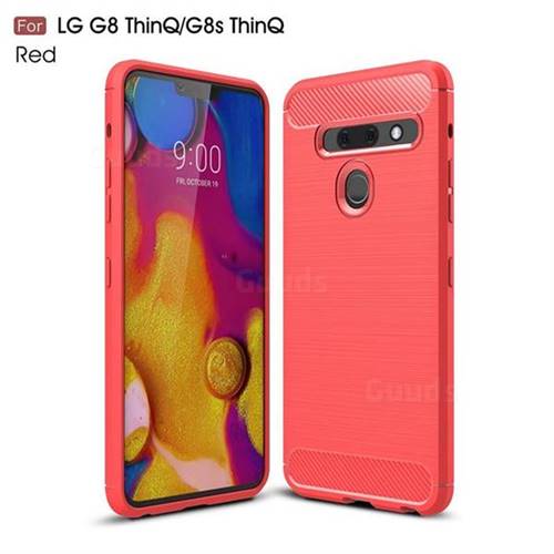 Luxury Carbon Fiber Brushed Wire Drawing Silicone TPU Back Cover for LG G8 ThinQ - Red