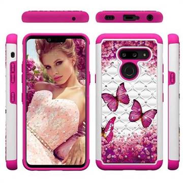Rose Butterfly Studded Rhinestone Bling Diamond Shock Absorbing Hybrid Defender Rugged Phone Case Cover for LG G8 ThinQ