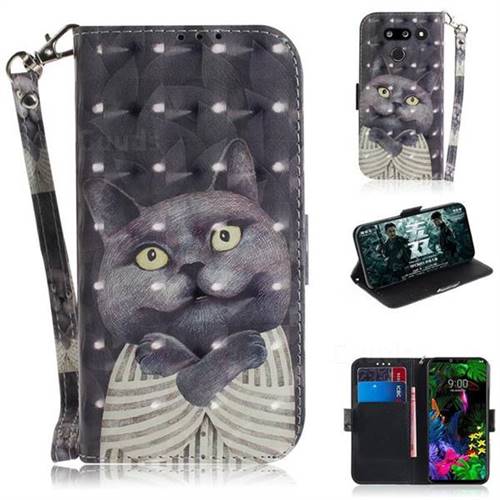 Cat Embrace 3D Painted Leather Wallet Phone Case for LG G8 ThinQ (LG G8 ThinQ)